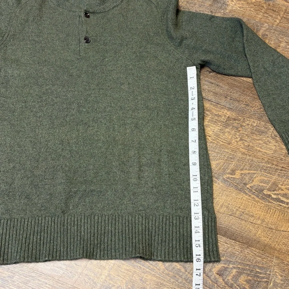 J Crew Lambswool Blend Henley Sweater Mens Large Green Knit Preppy Casual Button